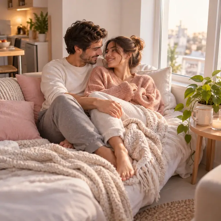 Pareja disfrutando de la intimidad en un espacio pequeño