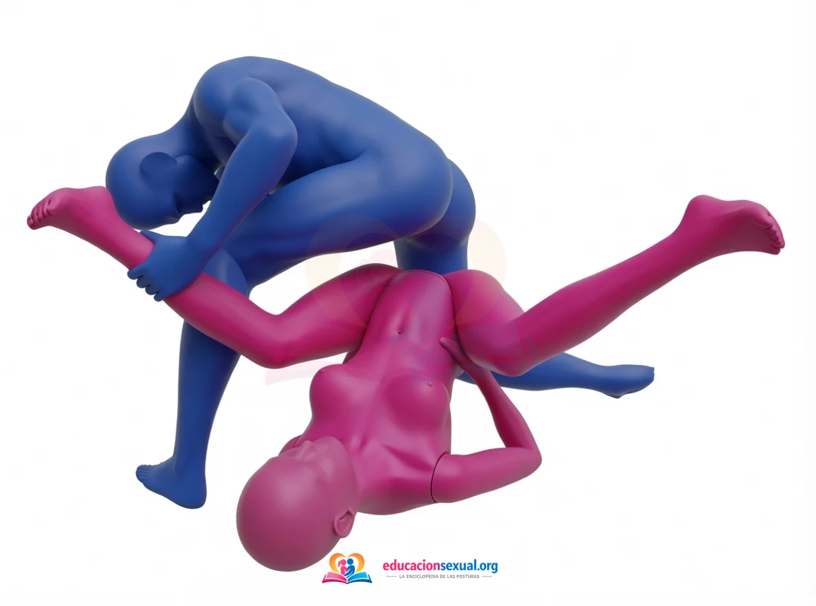 Sex position Astrologer: She lies on her back with her legs spread wide in a V; he squats over her hips facing her feet and penetrates her while holding one of her l