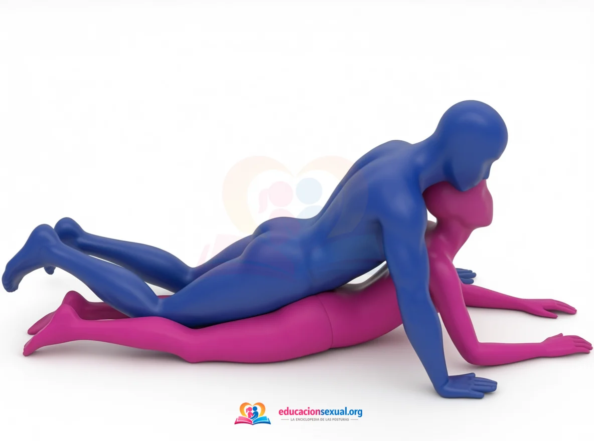 Sex position Boat: A lying-down rear-entry position: she lies face down with her legs together and he lies over her back, propped on his hands.