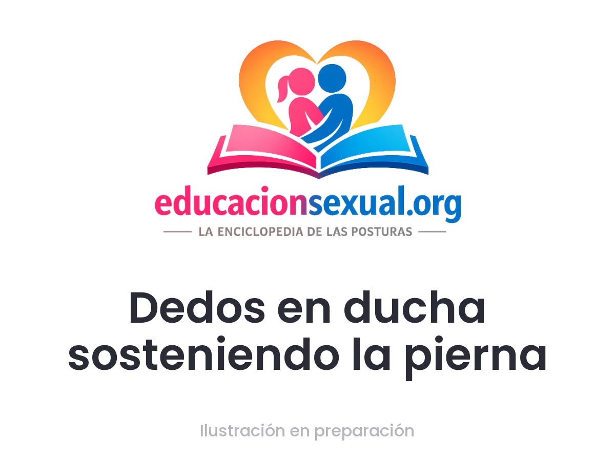 Posición sexual Dedos en ducha sosteniendo la pierna: Una mujer se apoya contra la pared de la ducha mientras su pareja sostiene su pierna levantarada. Los dedos exploran con suavidad, aprovecha