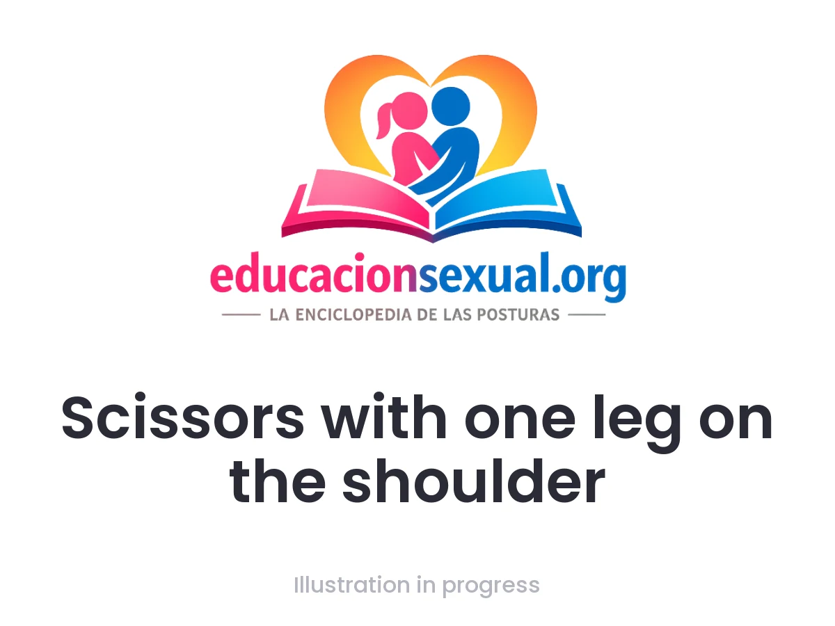 Sex position Scissors with one leg on the shoulder: One woman lies on her back with one leg raised over her partner's shoulder, while the other positions herself between her legs to rub vulvas