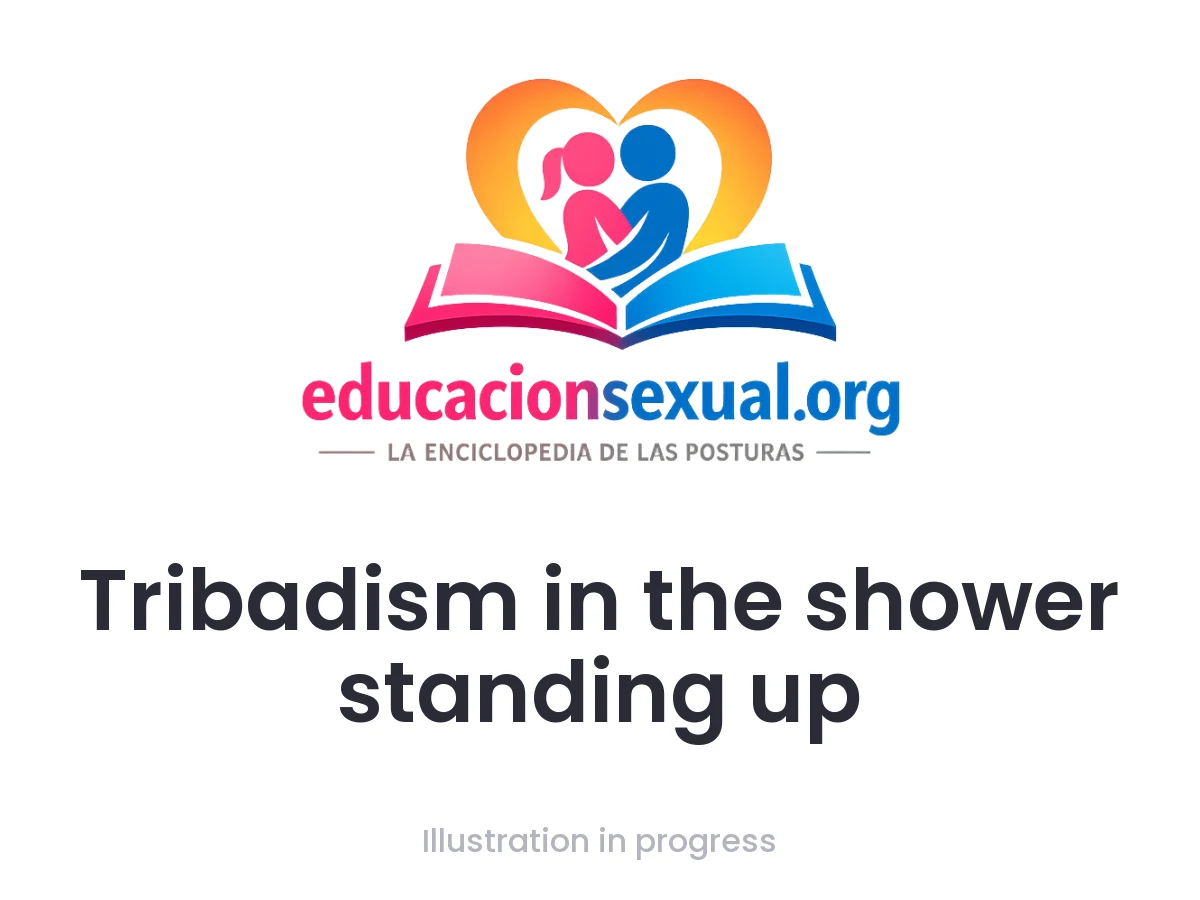 Sex position Tribadism in the shower standing up: Standing under the water stream, one woman leans her back against the wall while the other stands in front of her, with legs intertwined and